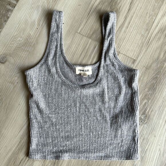 open edit Tops - Open Edit Gray Ribbed Crop Top Size XS